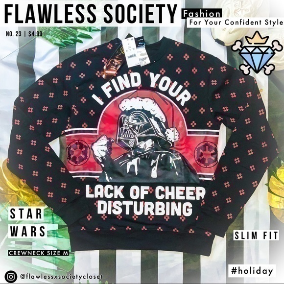 DISNEY STAR WARS DARTH VADER HOLIDAY SWEATER. Fit is like a small size shirt. - Picture 2 of 4